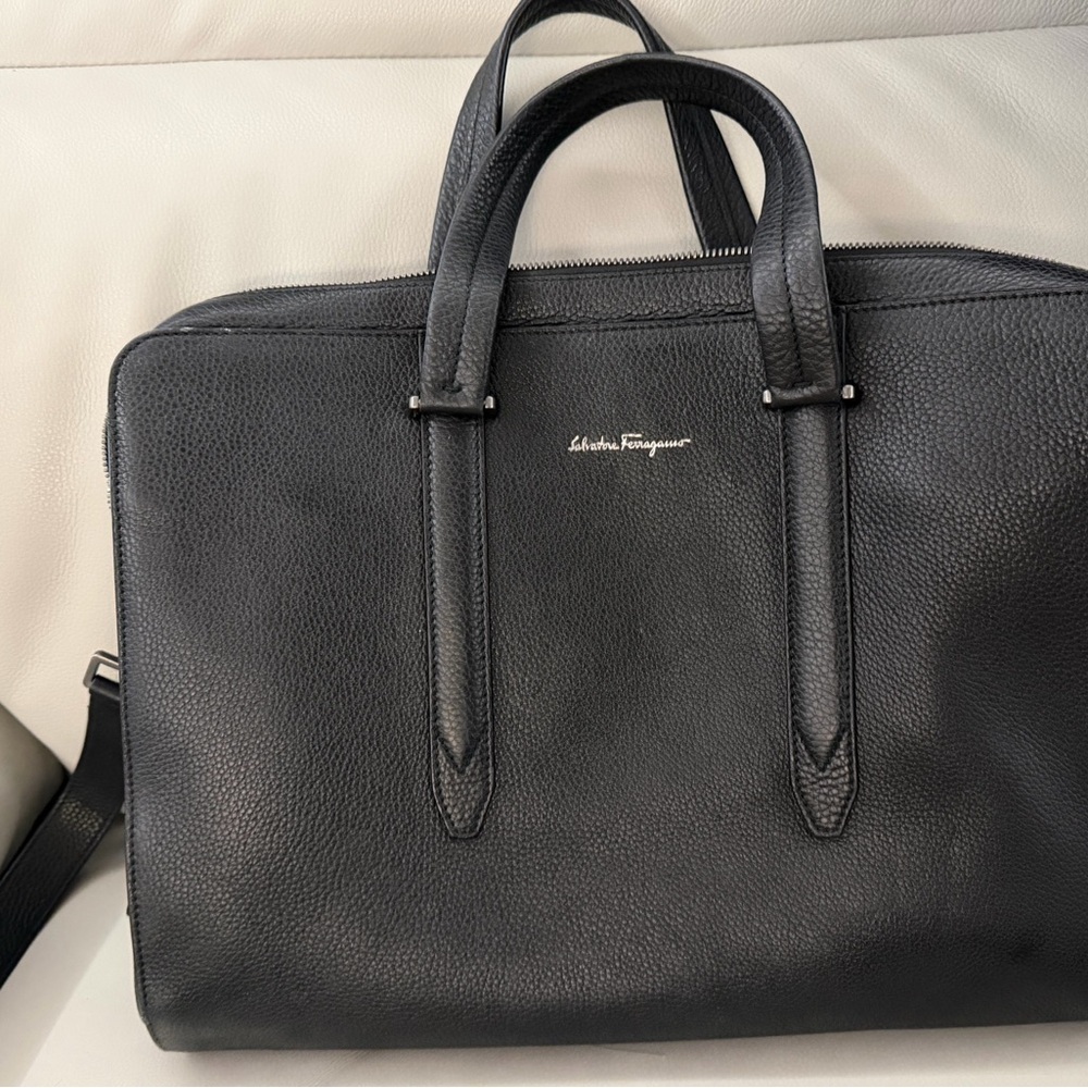 Salvatore Ferragamo revival Black Textured Leather Briefcase